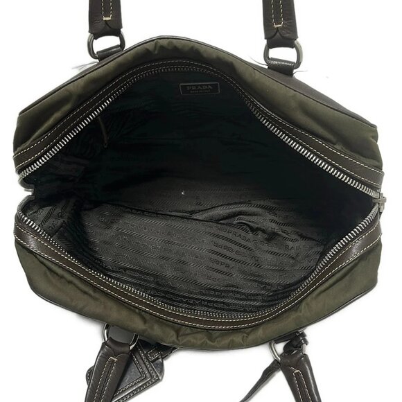 PRADA Khaki Dark Brown Nylon Leather Shoulder Bag 412-090325 - Picture 6 of 8